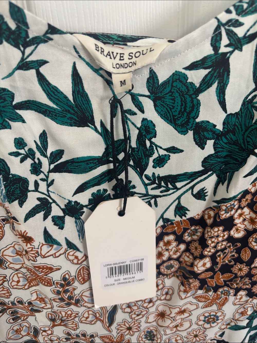 Brave Soul Patchwork Floral Maxi Dress in Green & Rust